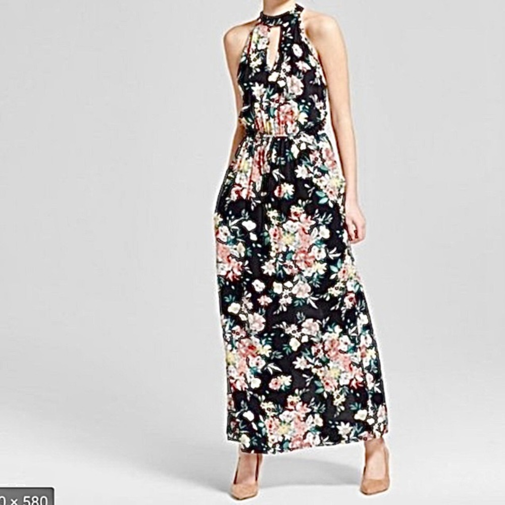 Xhiliaration Maxi Dress Black Floral Print Size Small